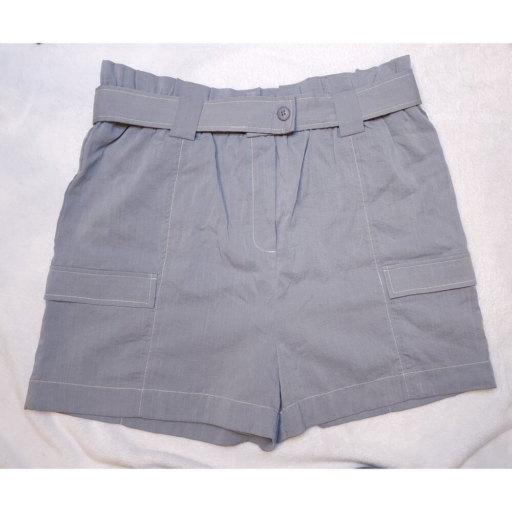 Moon River Anthropologie NWT paperbag cargo shorts boho dusty slate L